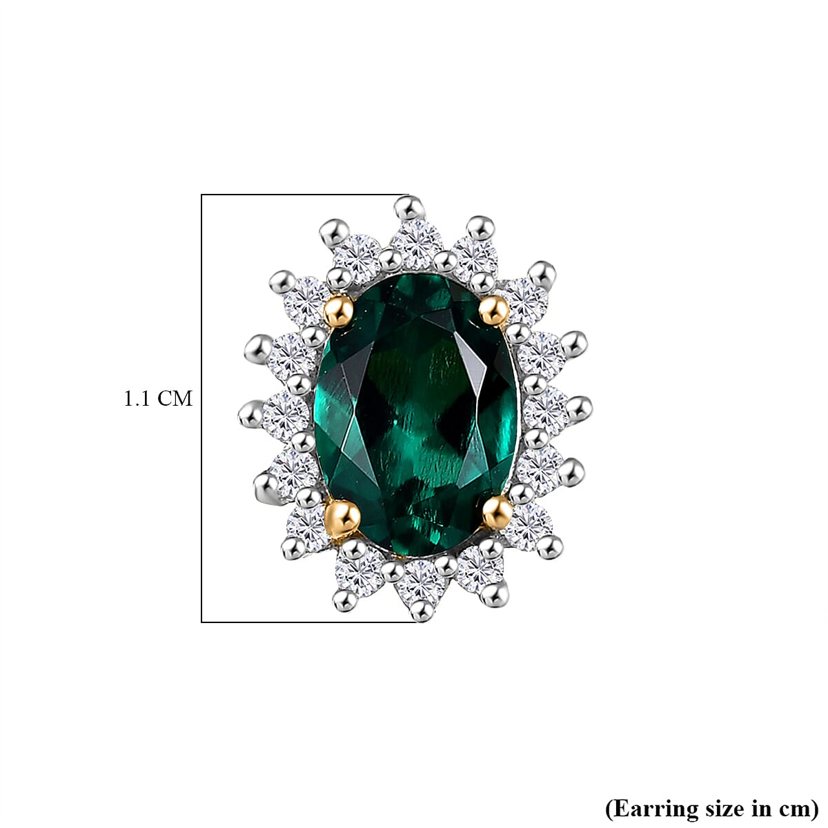 D'joy Lab Grown Emerald, White Zircon Halo Earring in Yellow Gold Plated Sterling Silver 1.69 Ct. V32738799 5