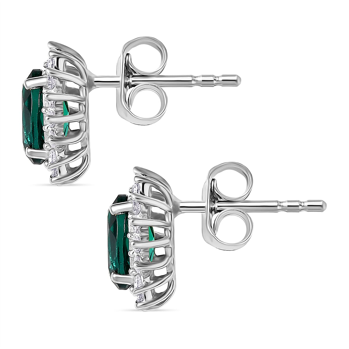 D'joy Lab Grown Emerald, White Zircon Halo Earring in Platinum Overlay Sterling Silver 1.69 Ct. 8239346 4
