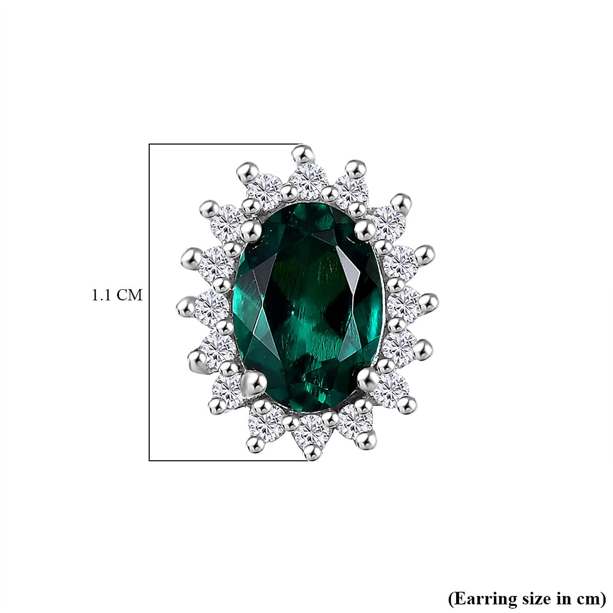 D'joy Lab Grown Emerald, White Zircon Halo Earring in Platinum Overlay Sterling Silver 1.69 Ct. 8239346 5
