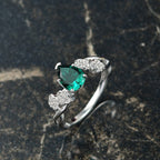 Lab Grown Emerald & White Zircon Ring in Rhodium Overlay Sterling Silver 1.16 Ct.