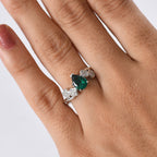 Lab Grown Emerald & White Zircon Ring in Rhodium Overlay Sterling Silver 1.16 Ct.