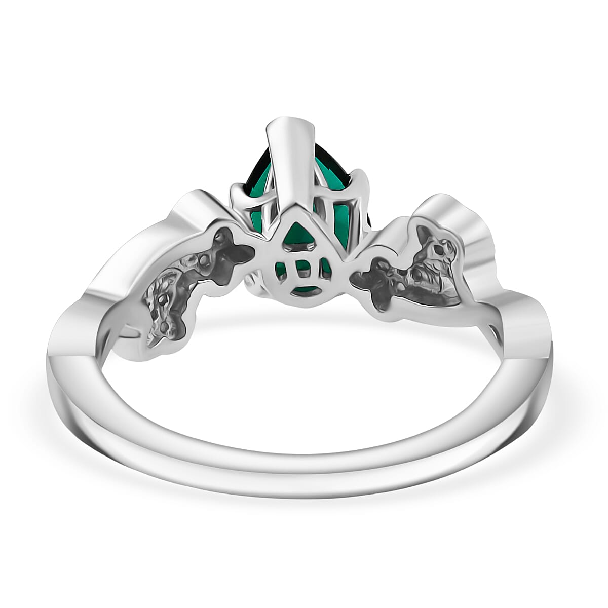D'Joy Lab Grown Emerald, White Zircon Ring in Rhodium Overlay Sterling Silver 1.16 Ct. V32639010 5