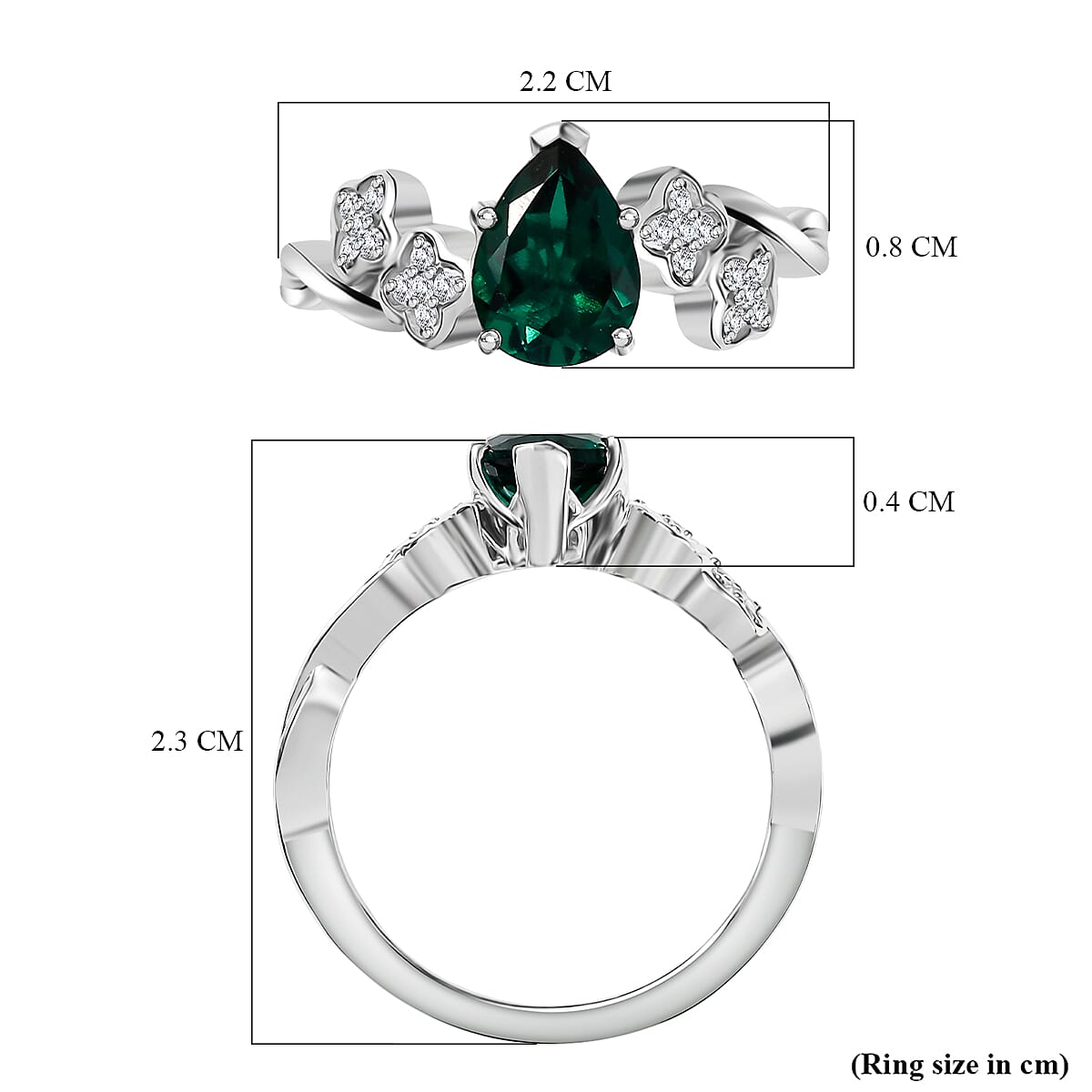 D'Joy Lab Grown Emerald, White Zircon Ring in Rhodium Overlay Sterling Silver 1.16 Ct. V32639010 6