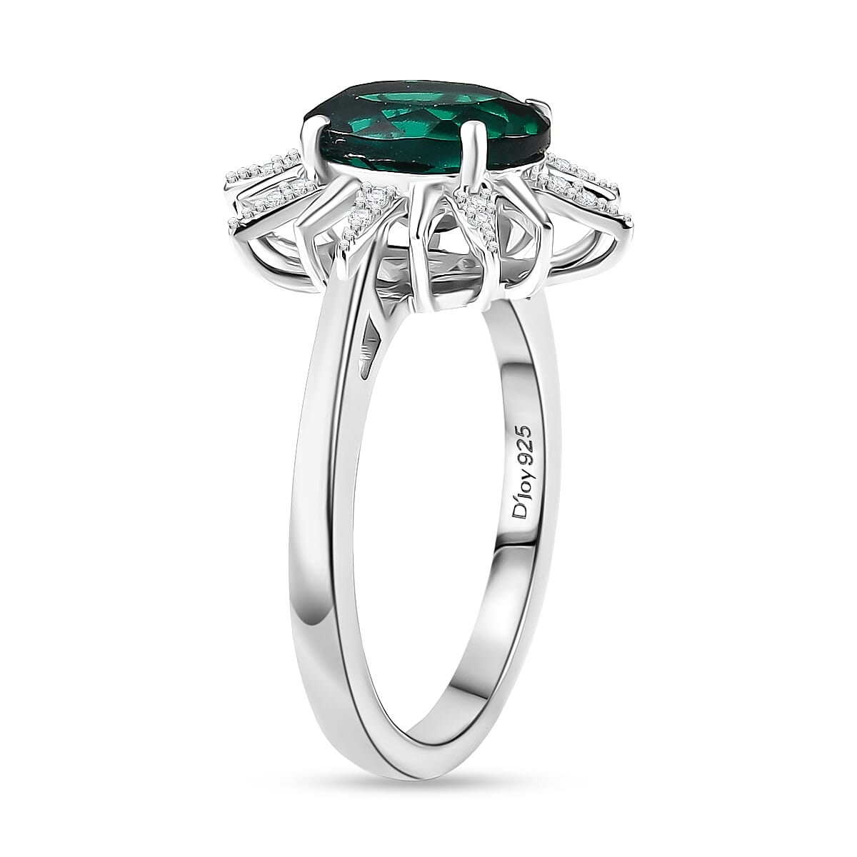 LUXURIANT Lab Grown Emerald, White Zircon Starburst Ring in Rhodium Overlay Sterling Silver 1.75 Ct. 8245469 4