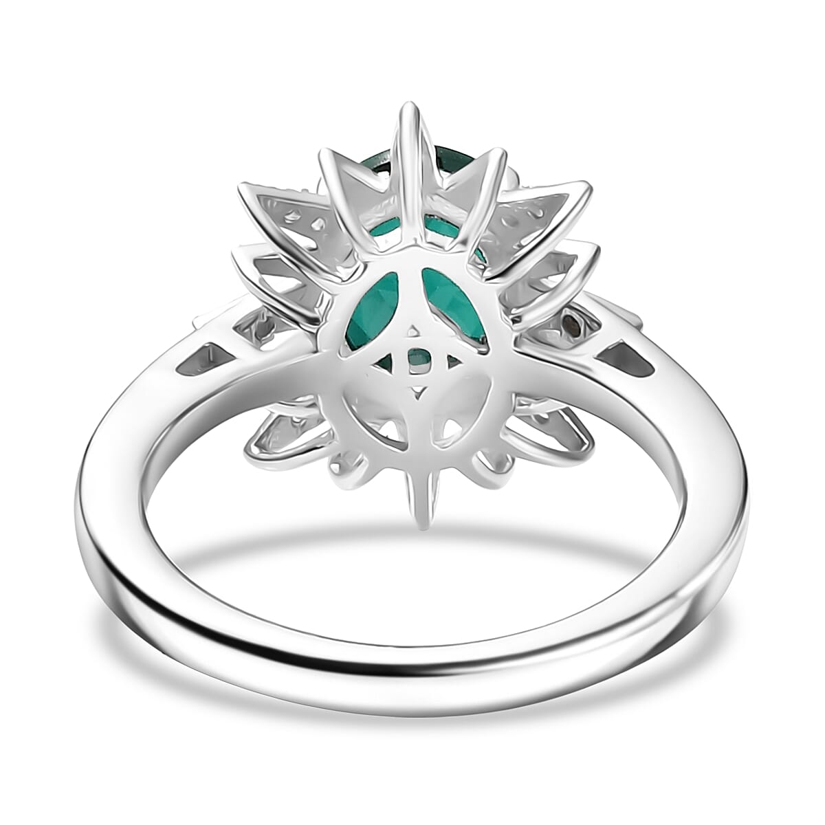 LUXURIANT Lab Grown Emerald, White Zircon Starburst Ring in Rhodium Overlay Sterling Silver 1.75 Ct. 8245469 5