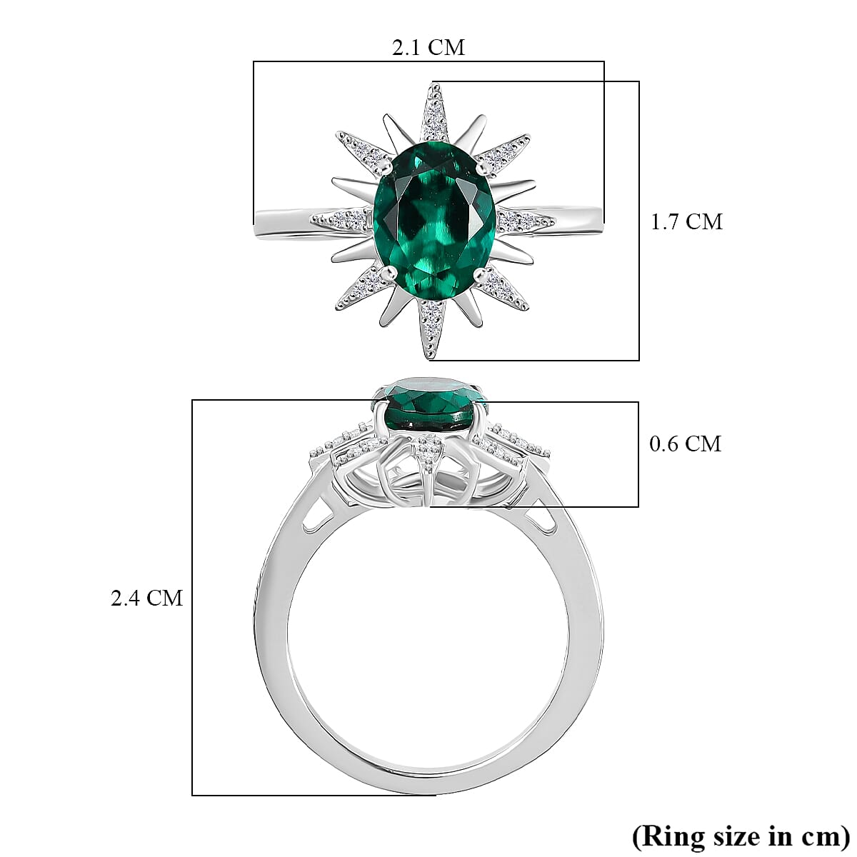 LUXURIANT Lab Grown Emerald, White Zircon Starburst Ring in Rhodium Overlay Sterling Silver 1.75 Ct. 8245469 6