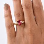 D'Joy Lab Grown Padparadscha Sapphire & White Zircon Ring in 18K Yellow Gold Plating Sterling Silver 2.22 Ct.
