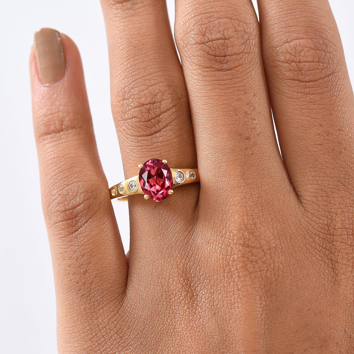 D'Joy Lab Grown Padparadscha Sapphire &amp; White Zircon Ring in 18K Yellow Gold Plating Sterling Silver 2.22 Ct. 8283543 2