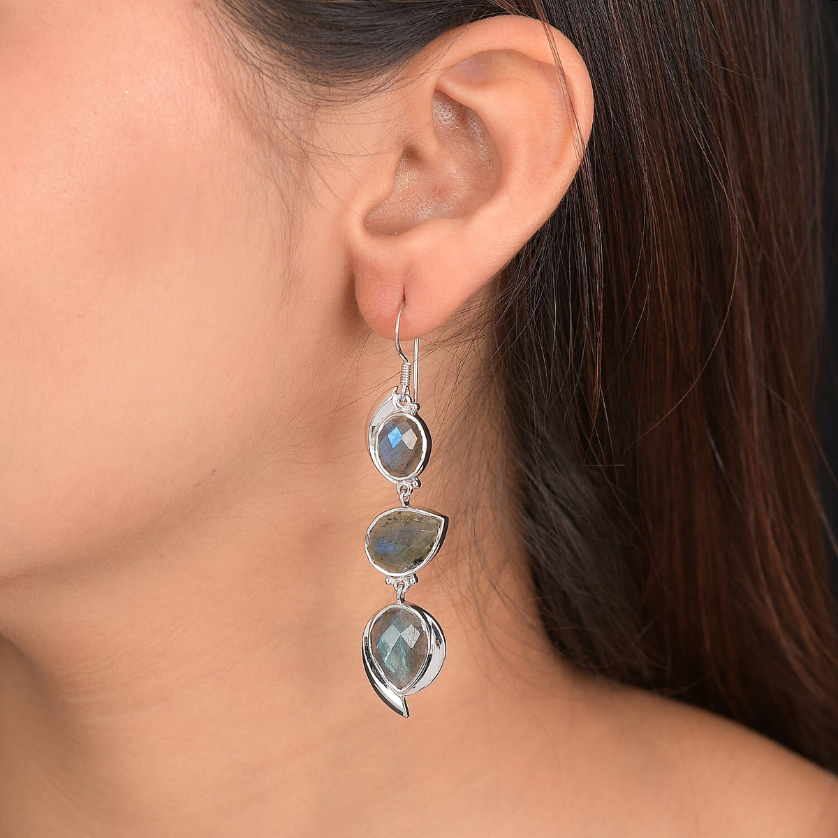 Sajen Silver- Labradorite Earring in Rhodium Overlay Sterling Silver 21.93 Ct 8364107 2