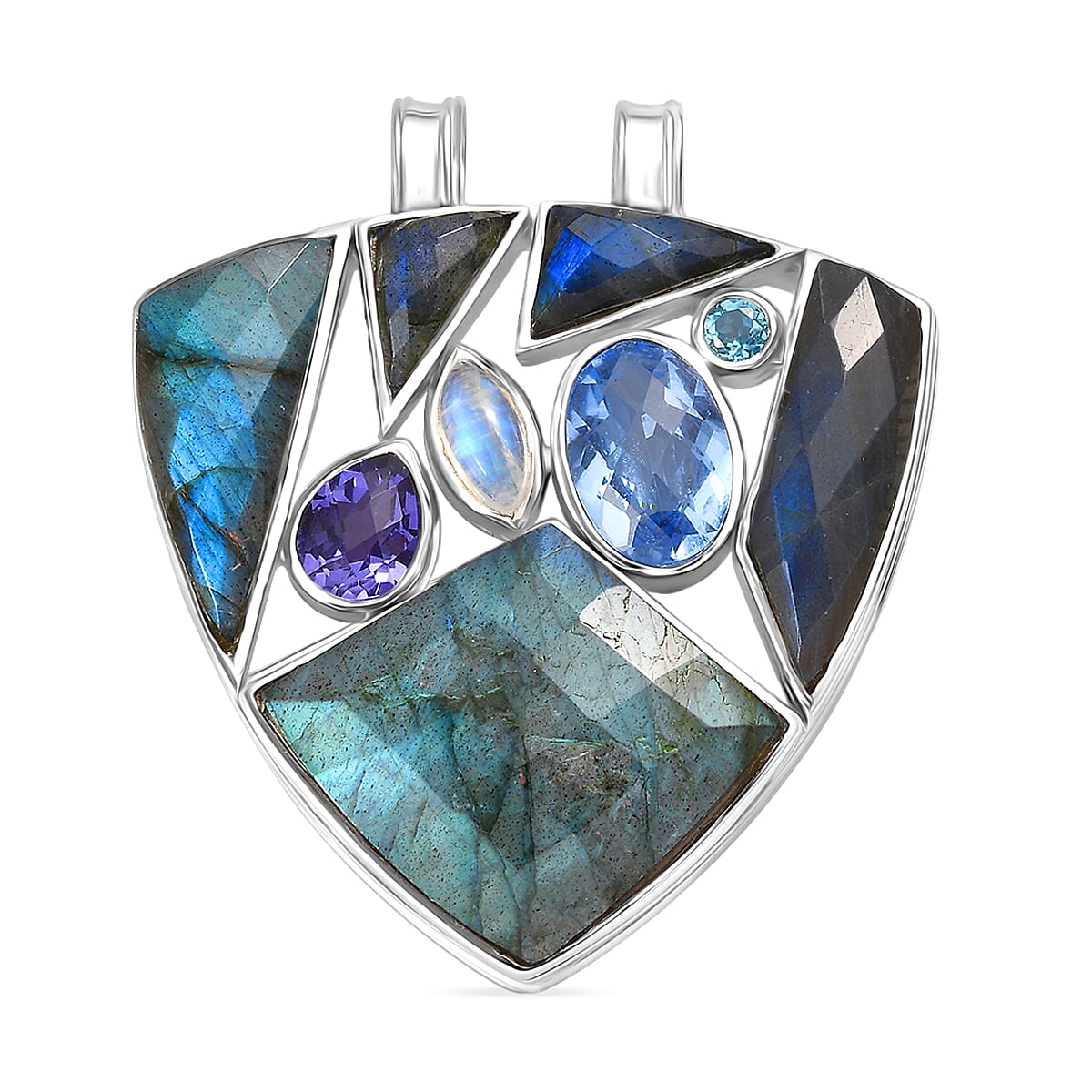 Sajen Silver - Labradorite &amp; Multi Gemstones Pendant in Rhodium Overlay Sterling Silver 28.90 Ct 8375909 0