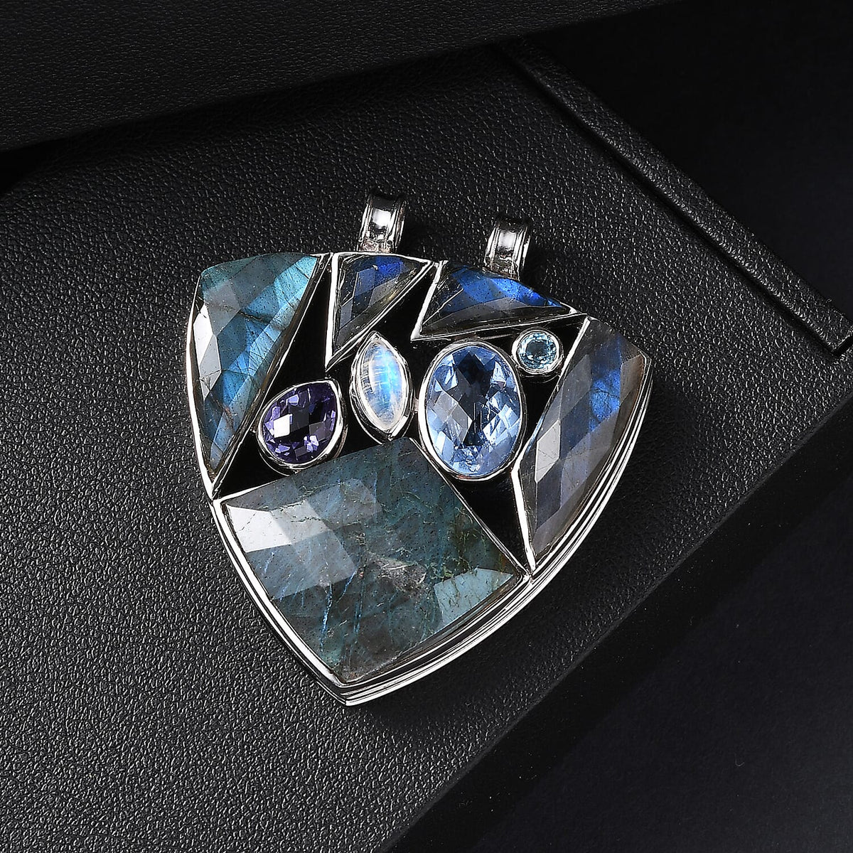 Sajen Silver - Labradorite &amp; Multi Gemstones Pendant in Rhodium Overlay Sterling Silver 28.90 Ct 8375909 1