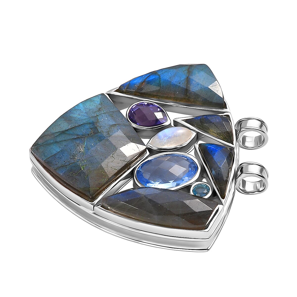 Sajen Silver - Labradorite &amp; Multi Gemstones Pendant in Rhodium Overlay Sterling Silver 28.90 Ct 8375909 3
