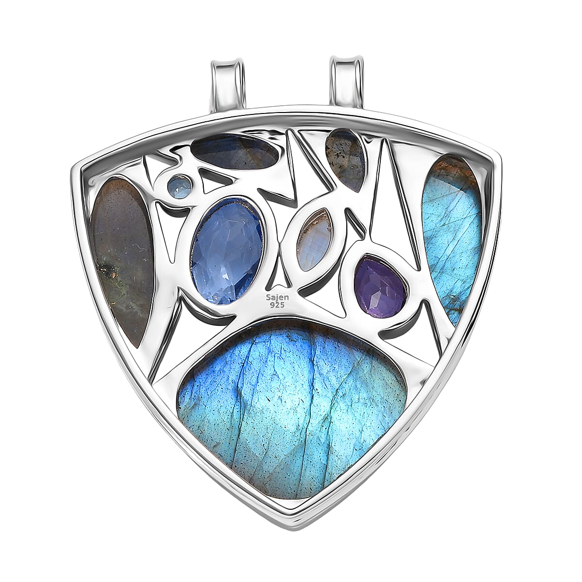 Sajen Silver - Labradorite &amp; Multi Gemstones Pendant in Rhodium Overlay Sterling Silver 28.90 Ct 8375909 4