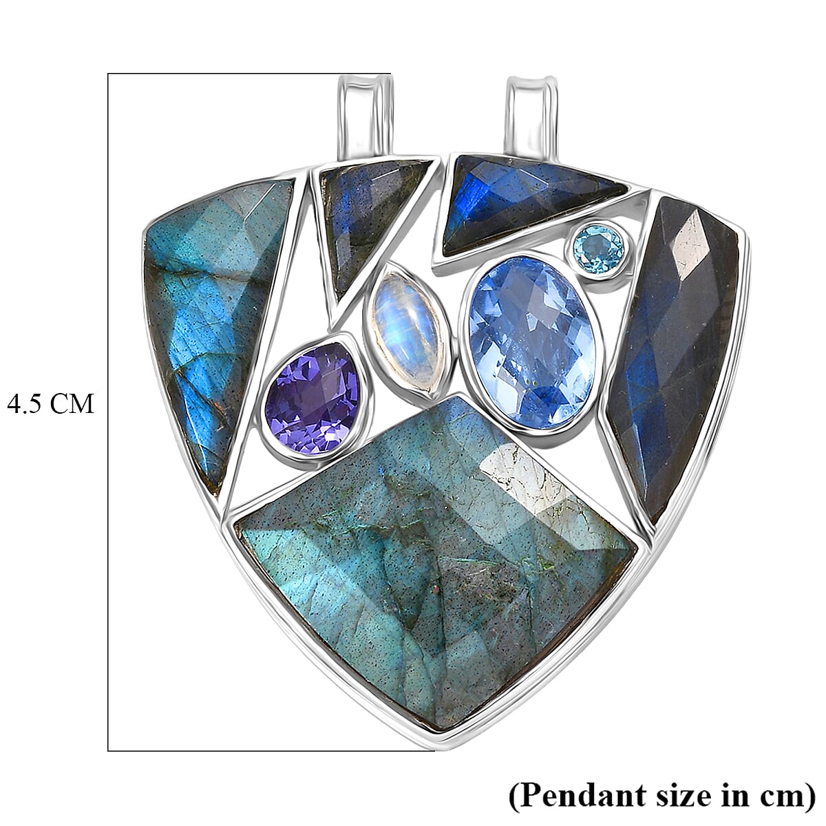 Sajen Silver - Labradorite &amp; Multi Gemstones Pendant in Rhodium Overlay Sterling Silver 28.90 Ct 8375909 5