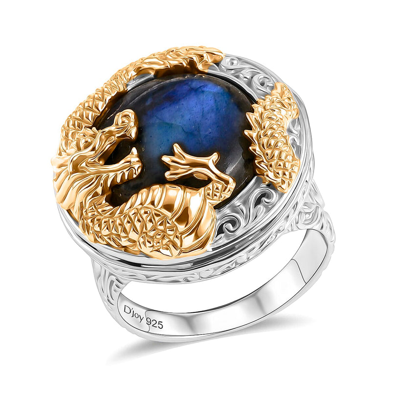 D'Joy Labradorite Dragon Ring in Yellow Gold Plated Sterling Silver 13.36 Ct