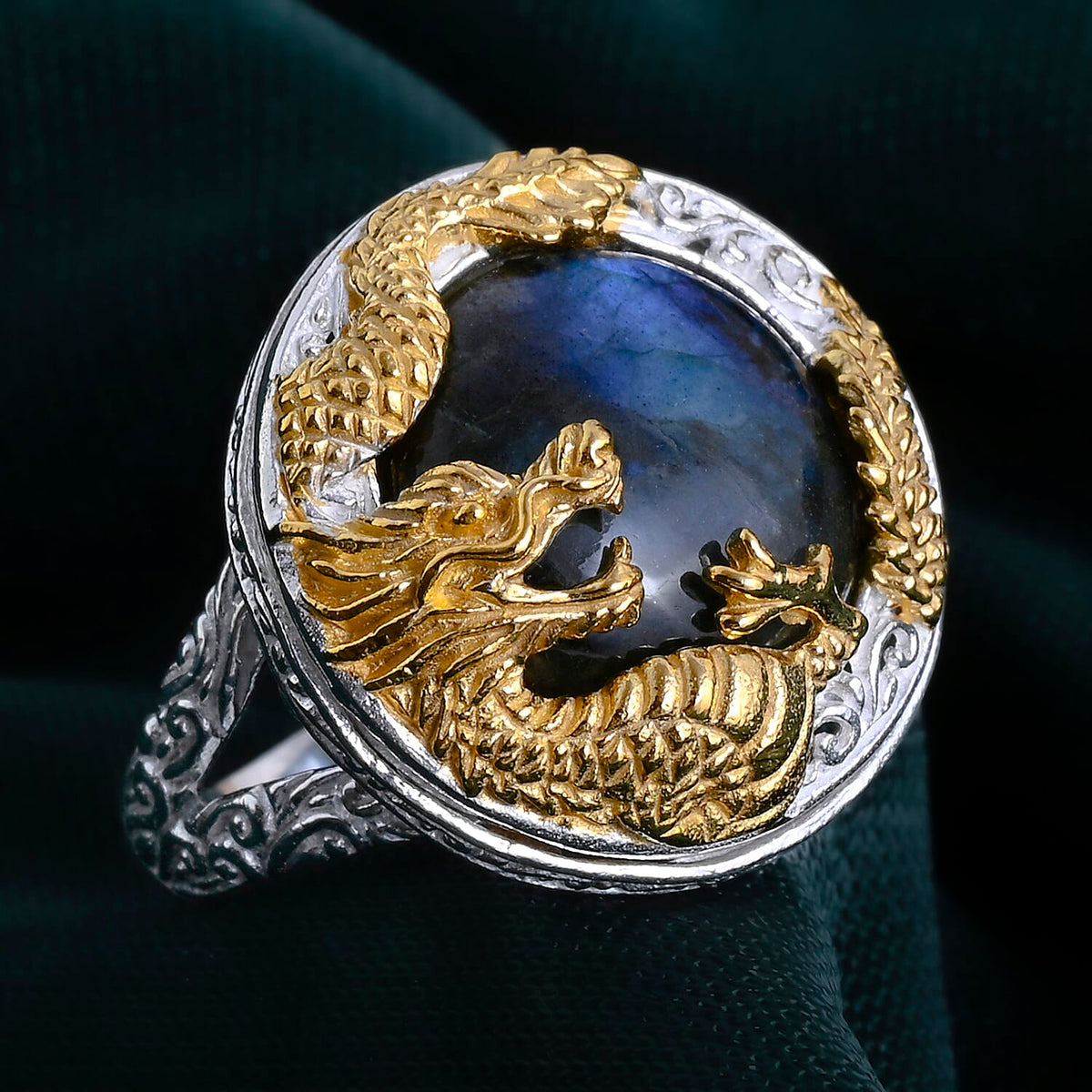D'Joy Labradorite Dragon Ring in Yellow Gold Plated Sterling Silver 13.36 Ct 8514092 3