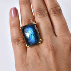 D'Joy Labradorite Ring in 18K Yellow Gold Plating Sterling Silver 31.56 Ct, Silver Wt. 5.23 Gms.