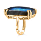 D'Joy Labradorite Ring in 18K Yellow Gold Plating Sterling Silver 31.56 Ct, Silver Wt. 5.23 Gms.