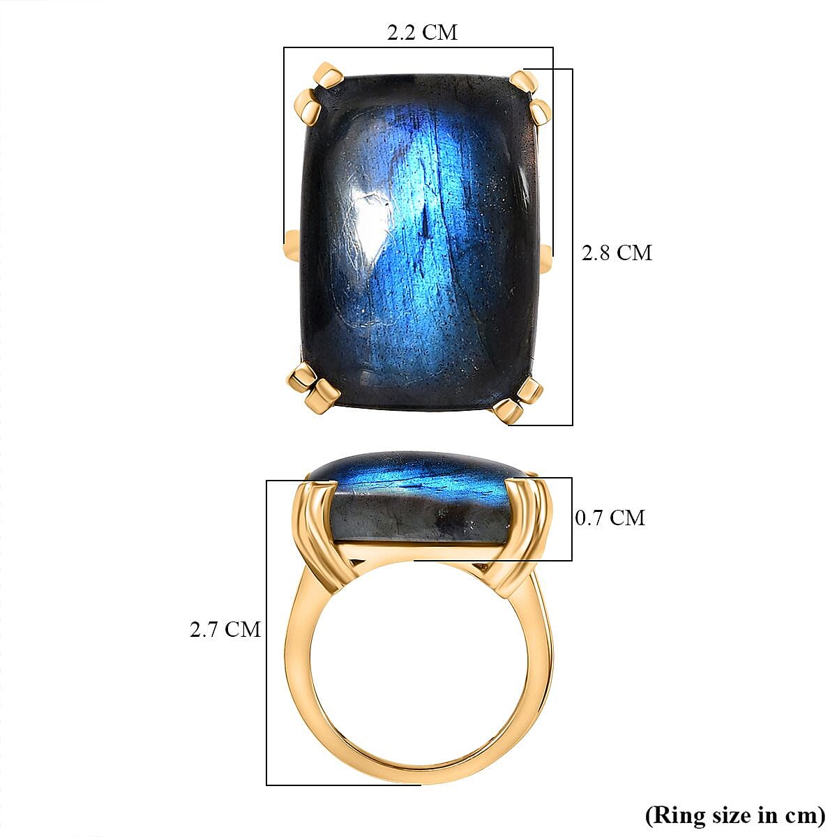 D'Joy Labradorite Ring in 18K Yellow Gold Plating Sterling Silver 31.56 Ct, Silver Wt. 5.23 Gms. 8265675 6