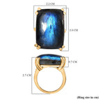 D'Joy Labradorite Ring in 18K Yellow Gold Plating Sterling Silver 31.56 Ct, Silver Wt. 5.23 Gms.