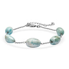 D'Joy - Larimar Beads Bracelet (Size - 7.5-2 Ext) in Rhodium Overlay Sterling Silver 45.00 Ct.
