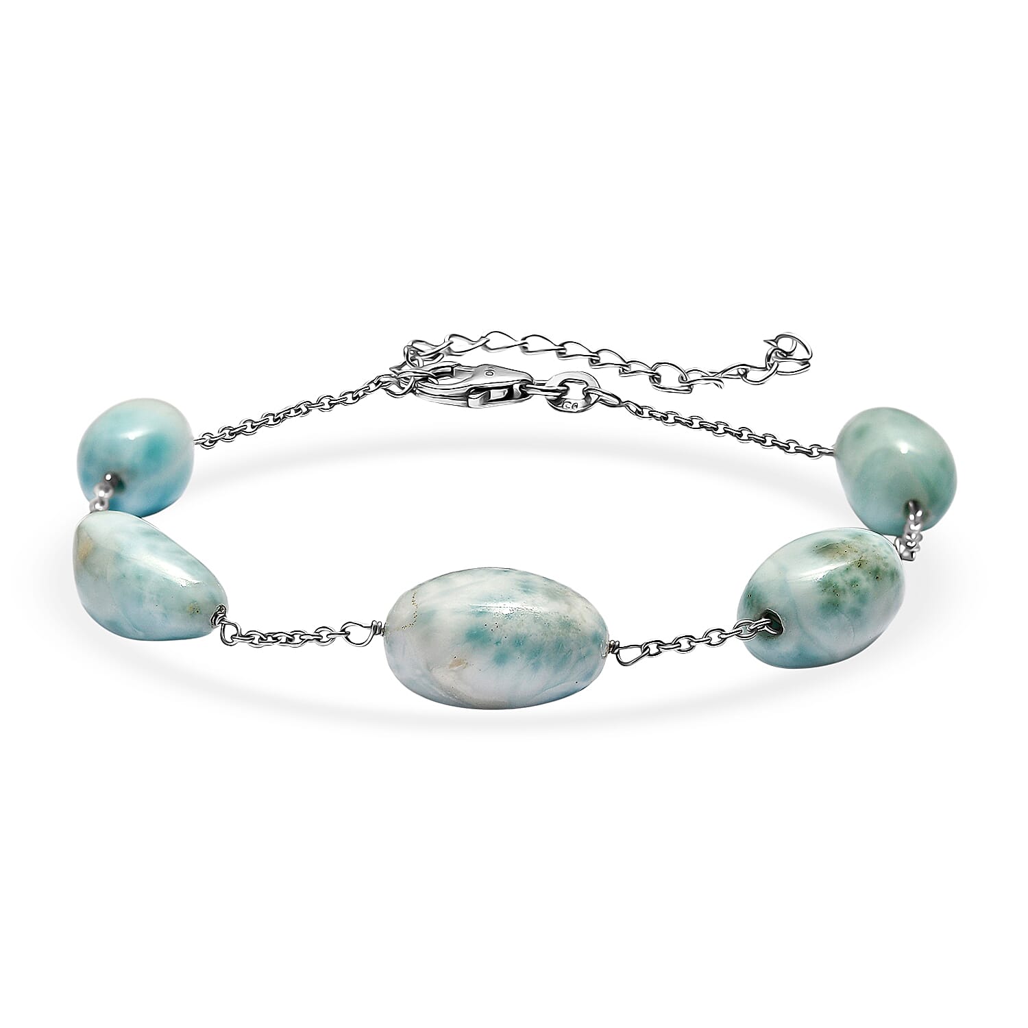 D'Joy - Natural Larimar Bracelet (Size - 7.5+2 Ext) in Rhodium Overlay Sterling Silver 45.00 Ct. V32519136 0