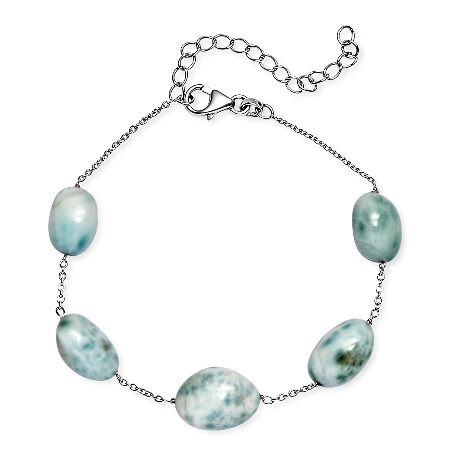 D'Joy - Natural Larimar Bracelet (Size - 7.5+2 Ext) in Rhodium Overlay Sterling Silver 45.00 Ct. V32519136 3