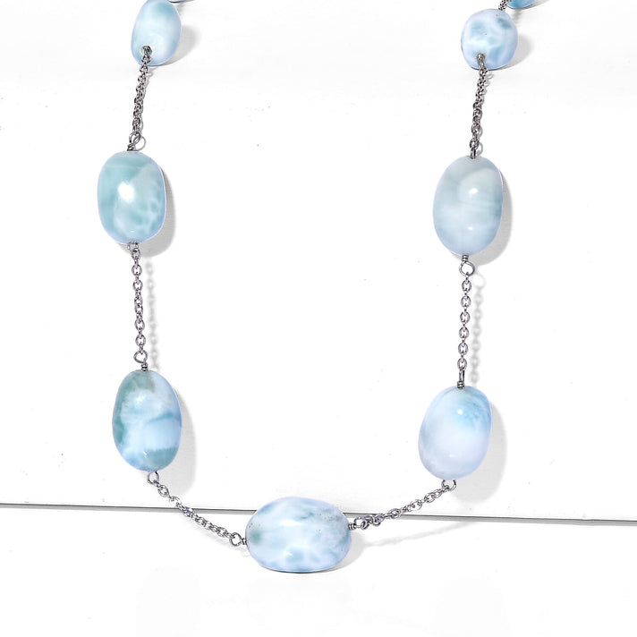 Tucson Buy - Natural Larimar Necklace (Size - 20) in Rhodium Overlay Sterling Silver 90.00 Ct. 8566554 1