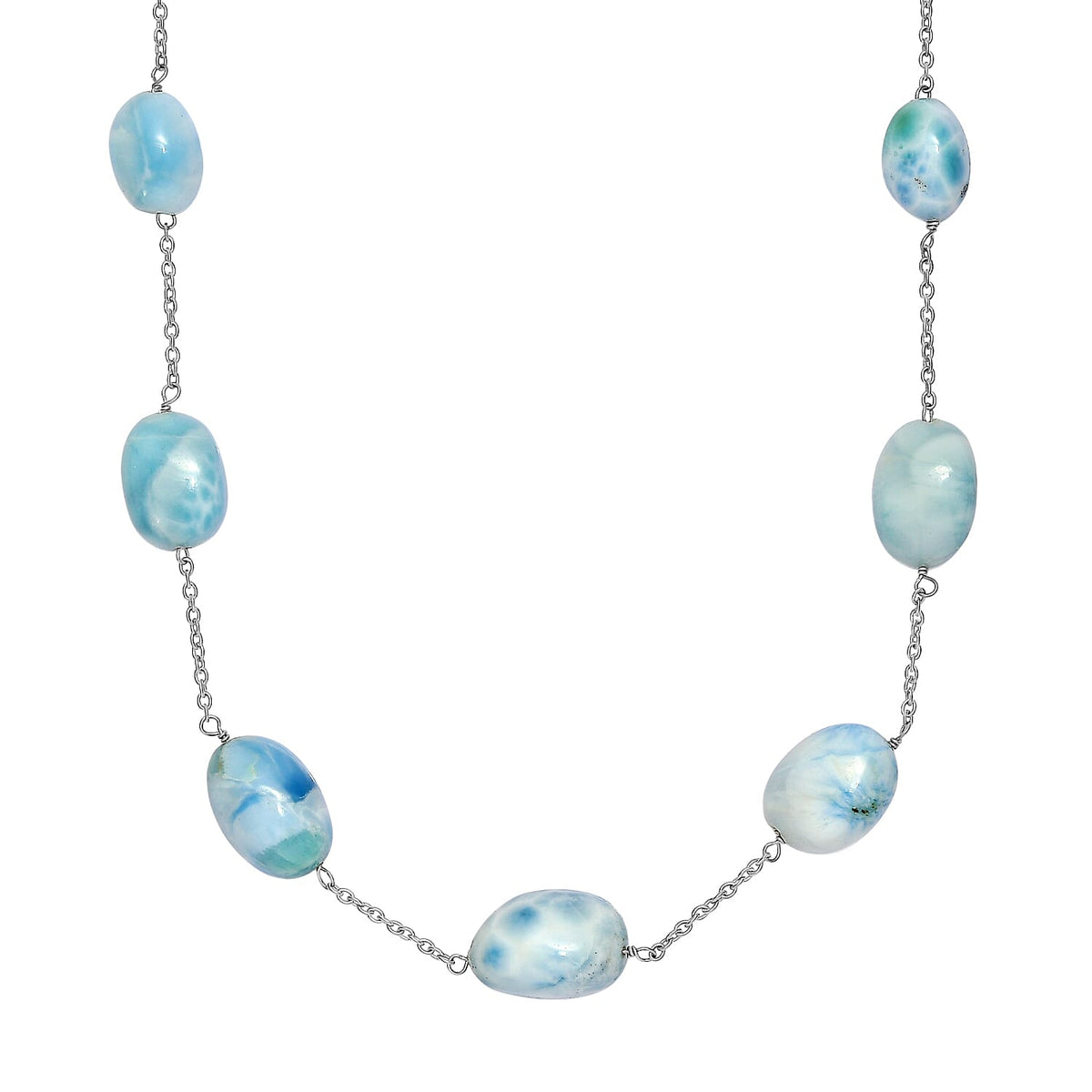 Tucson Buy - Natural Larimar Necklace (Size - 20) in Rhodium Overlay Sterling Silver 90.00 Ct. V32529869 3