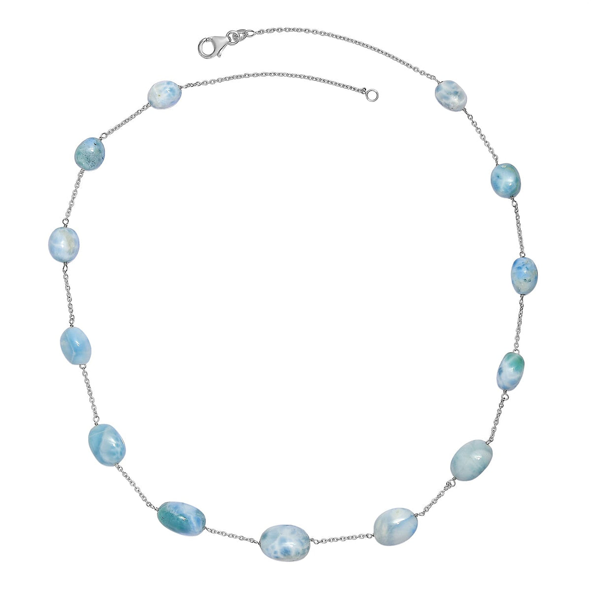 Tucson Buy - Natural Larimar Necklace (Size - 20) in Rhodium Overlay Sterling Silver 90.00 Ct. V32529869 4