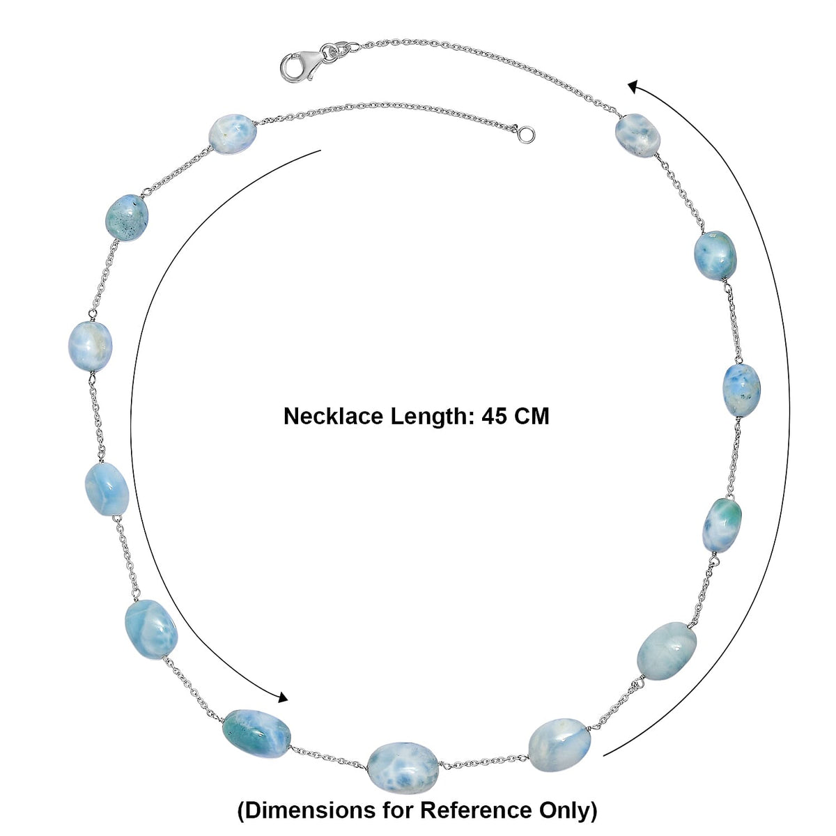 Tucson Buy - Natural Larimar Necklace (Size - 20) in Rhodium Overlay Sterling Silver 90.00 Ct. V32529869 6