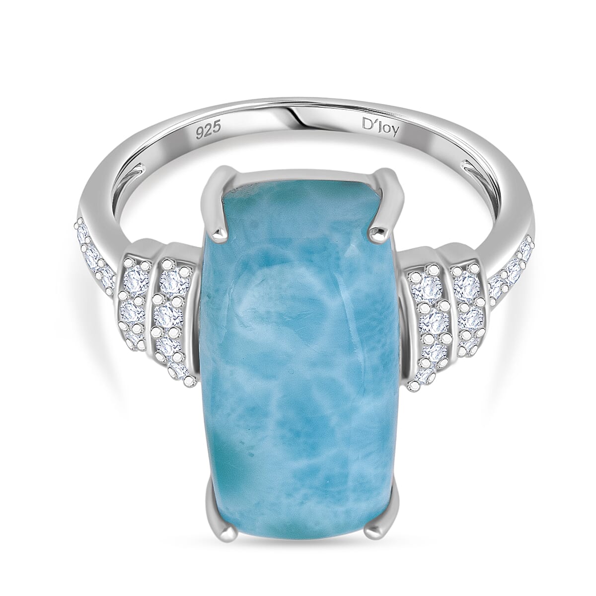 D'Joy Larimar, Moissanite Elongated Ring in Rhodium Overlay Sterling Silver 9.58 Ct. 8294068 0