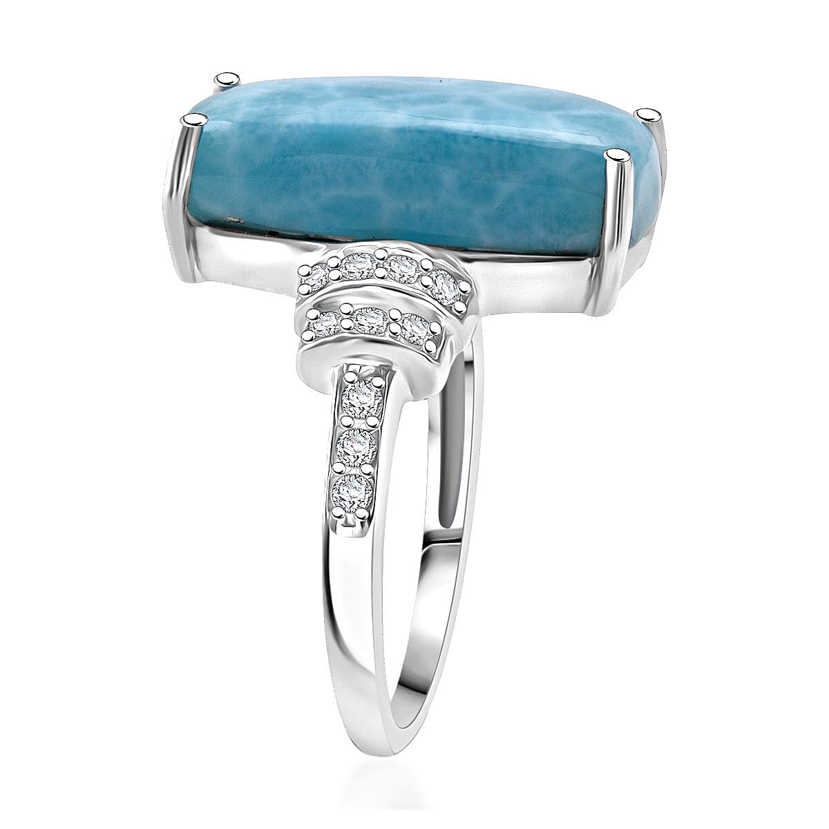 D'Joy Larimar, Moissanite Elongated Ring in Rhodium Overlay Sterling Silver 9.58 Ct. 8294068 3