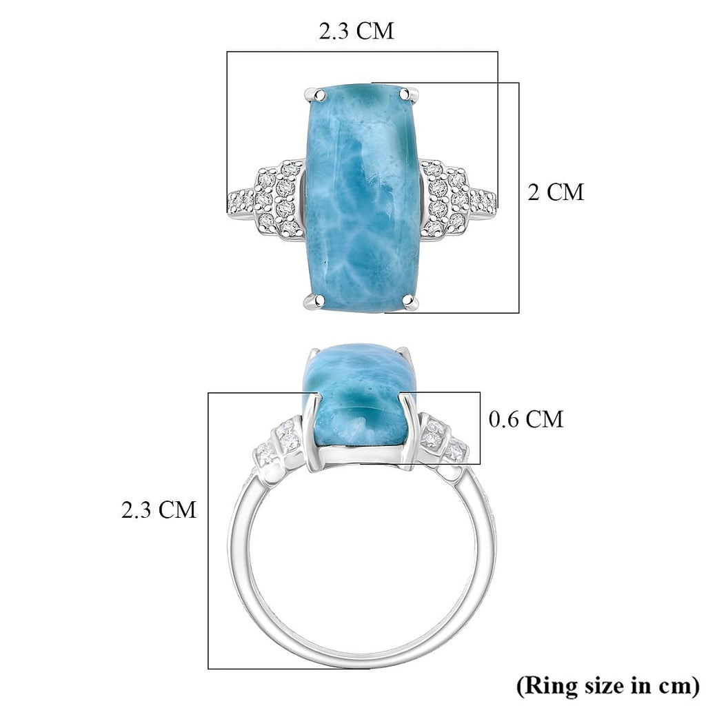 D'Joy Larimar & Moissanite Ring in Rhodium Overlay Sterling Silver 9.58 Ct.