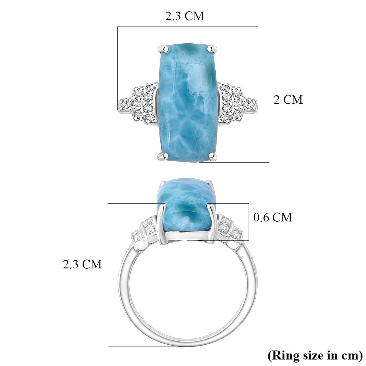D'Joy Larimar, Moissanite Elongated Ring in Rhodium Overlay Sterling Silver 9.58 Ct. 8294068 5