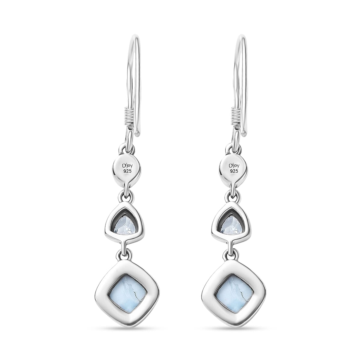 D'Joy Larimar, Skyblue Topaz and Fresh Water Pearl Dangling Earring with J Hook in Black Oxidised Sterling Silver 3.70 Ct. 8282877 5