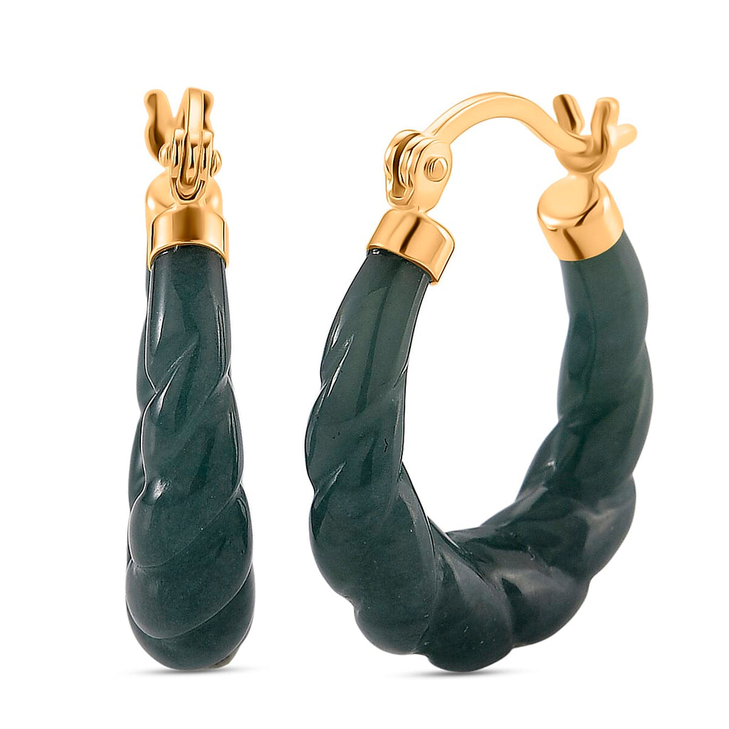 D'Joy Natural Type A Jadeite Hoop Earring in Yellow Gold Plated Sterling Silver 20.00 Ct.