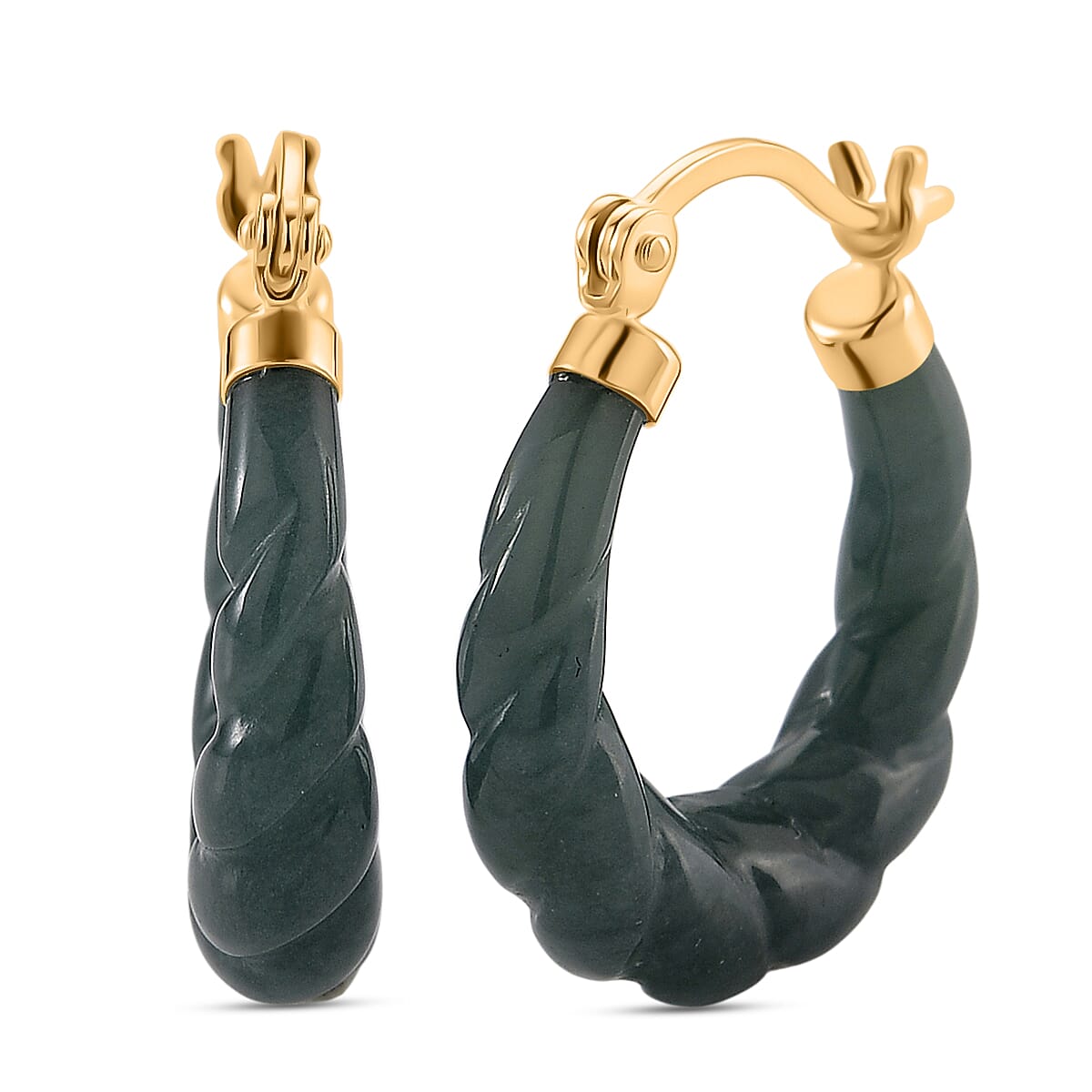 D'Joy Natural Type A Jadeite Hoop Earring in Yellow Gold Plated Sterling Silver 20.00 Ct. 8313861 0