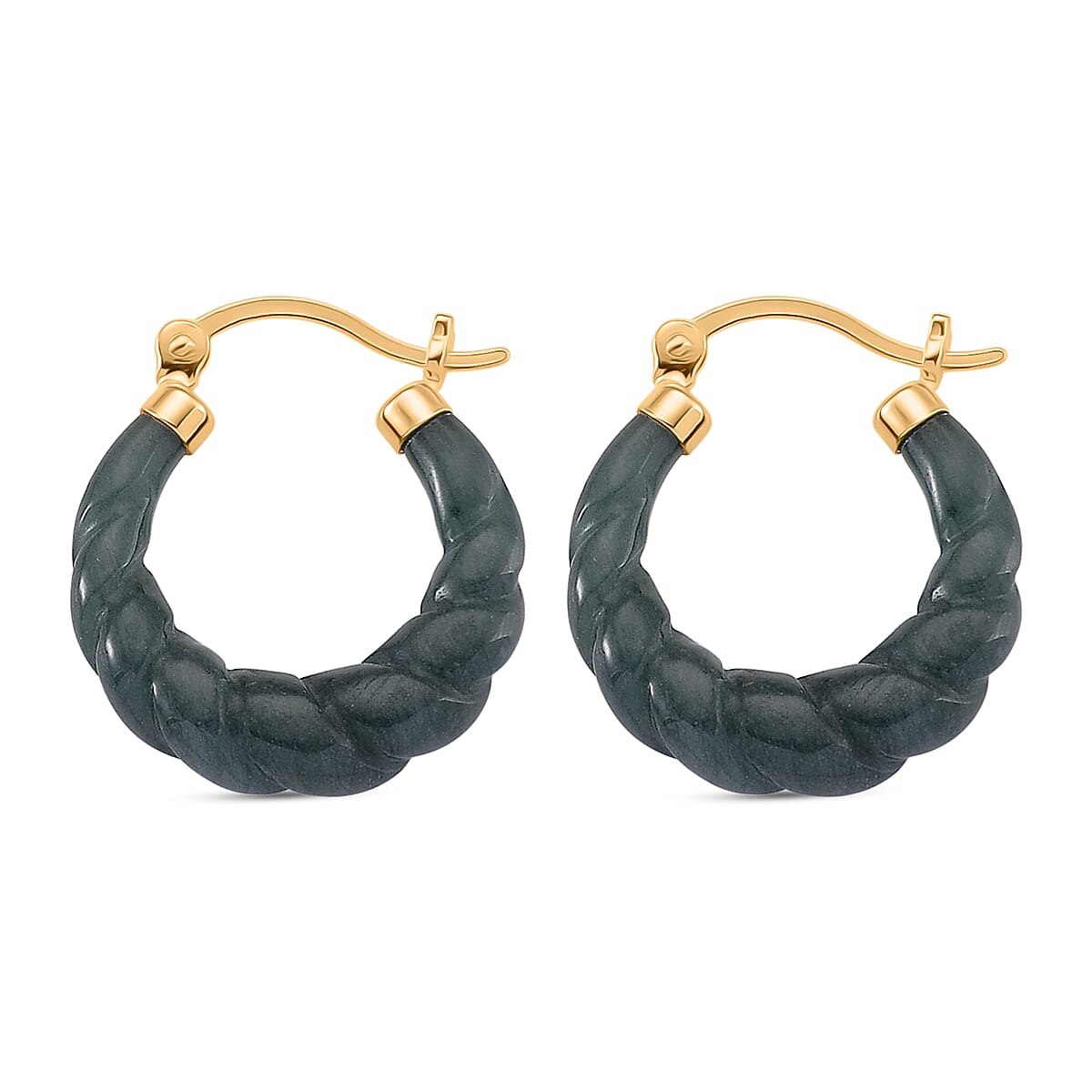 D'Joy Natural Type A Jadeite Hoop Earring in Yellow Gold Plated Sterling Silver 20.00 Ct. 8313861 4