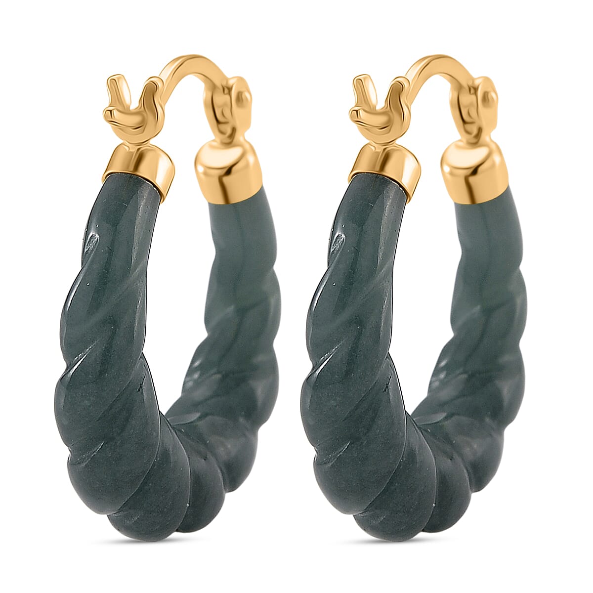 D'Joy Natural Type A Jadeite Hoop Earring in Yellow Gold Plated Sterling Silver 20.00 Ct. 8313861 5