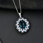 D'Joy London Blue Topaz, Moissanite & Blue Sapphire Pendant with Chain (Size 20) in Rhodium Overlay Sterling Silver 5.71 Ct.