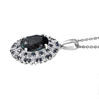 D'Joy London Blue Topaz, Moissanite & Blue Sapphire Pendant with Chain (Size 20) in Rhodium Overlay Sterling Silver 5.71 Ct.