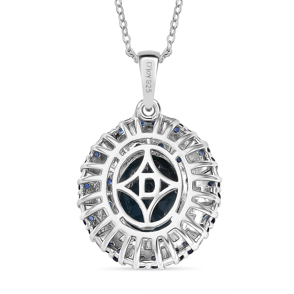 D'Joy London Blue Topaz, Moissanite & Blue Sapphire Pendant with Chain (Size 20) in Rhodium Overlay Sterling Silver 5.71 Ct.