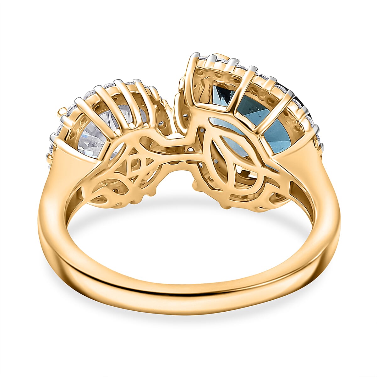 D'Joy Toi Et Moi London Blue Topaz, Moissanite Halo Ring in 18K Vermeil Yellow Gold-Plated Sterling Silver, 4.28 Ct. 8296233 5