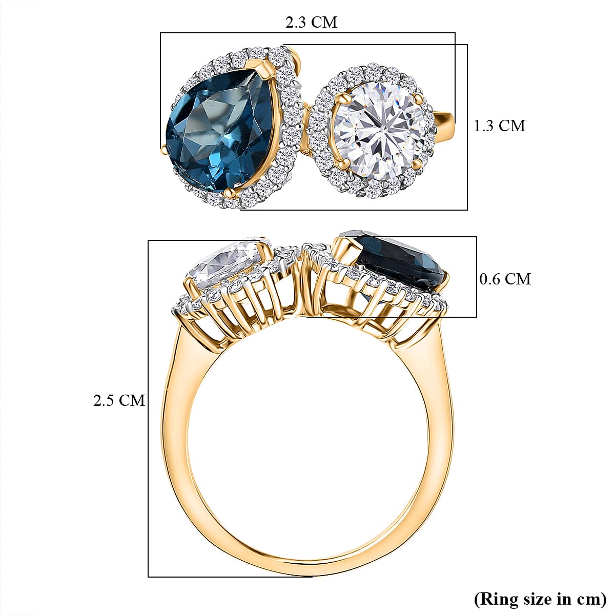 D'Joy Toi Et Moi London Blue Topaz, Moissanite Halo Ring in 18K Vermeil Yellow Gold-Plated Sterling Silver, 4.28 Ct. 8296233 6