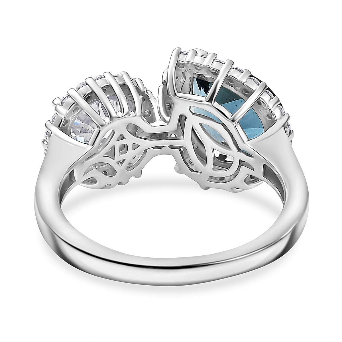 D'Joy Toi Et Moi London Blue Topaz &amp; Moissanite Halo Ring in Rhodium Overlay Sterling Silver 4.28 Ct. V32520408 5