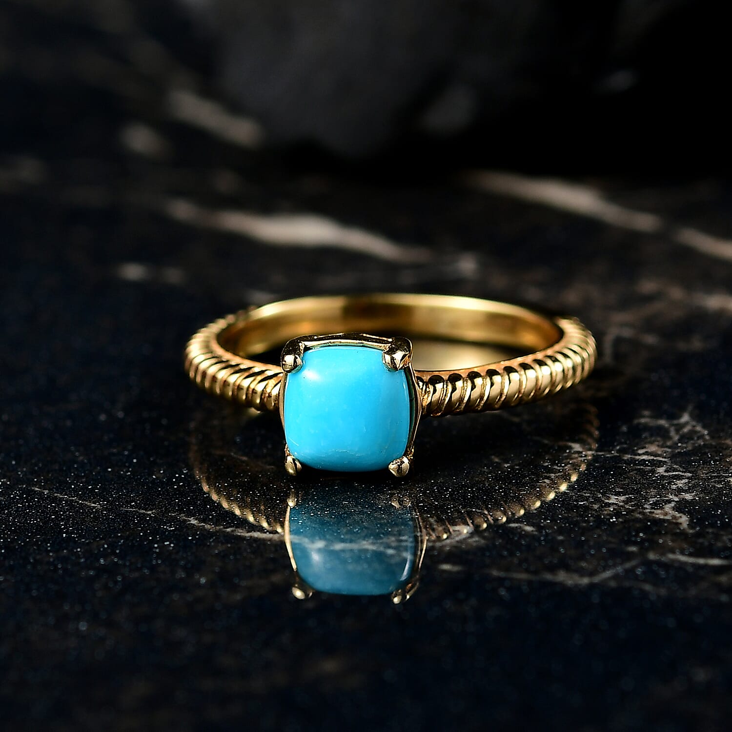D'joy Sleeping Beauty Turquoise Ring in Yellow Gold Plating Sterling Silver 8231470 1