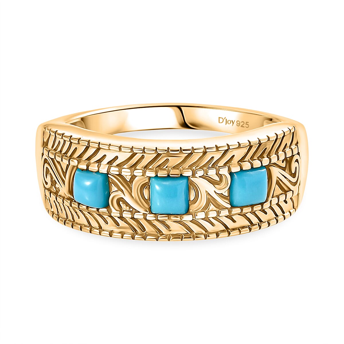 D'joy Sleeping Beauty Turquoise 3-Stone Ring in Yellow Gold Plated Sterling Silver 0.37 Ct. 8229826 0