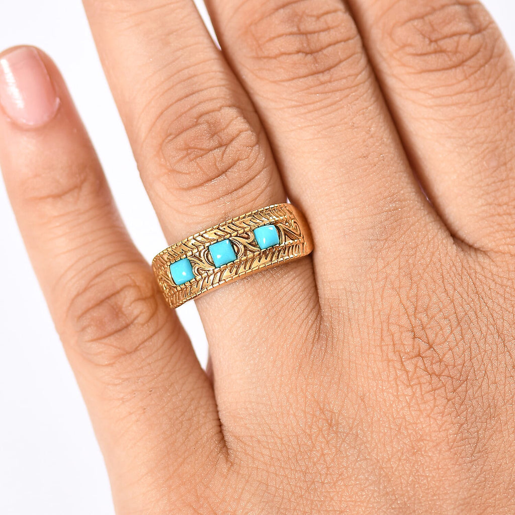 D'Joy Sleeping Beauty Turquoise Trilogy Ring Sterling Silver