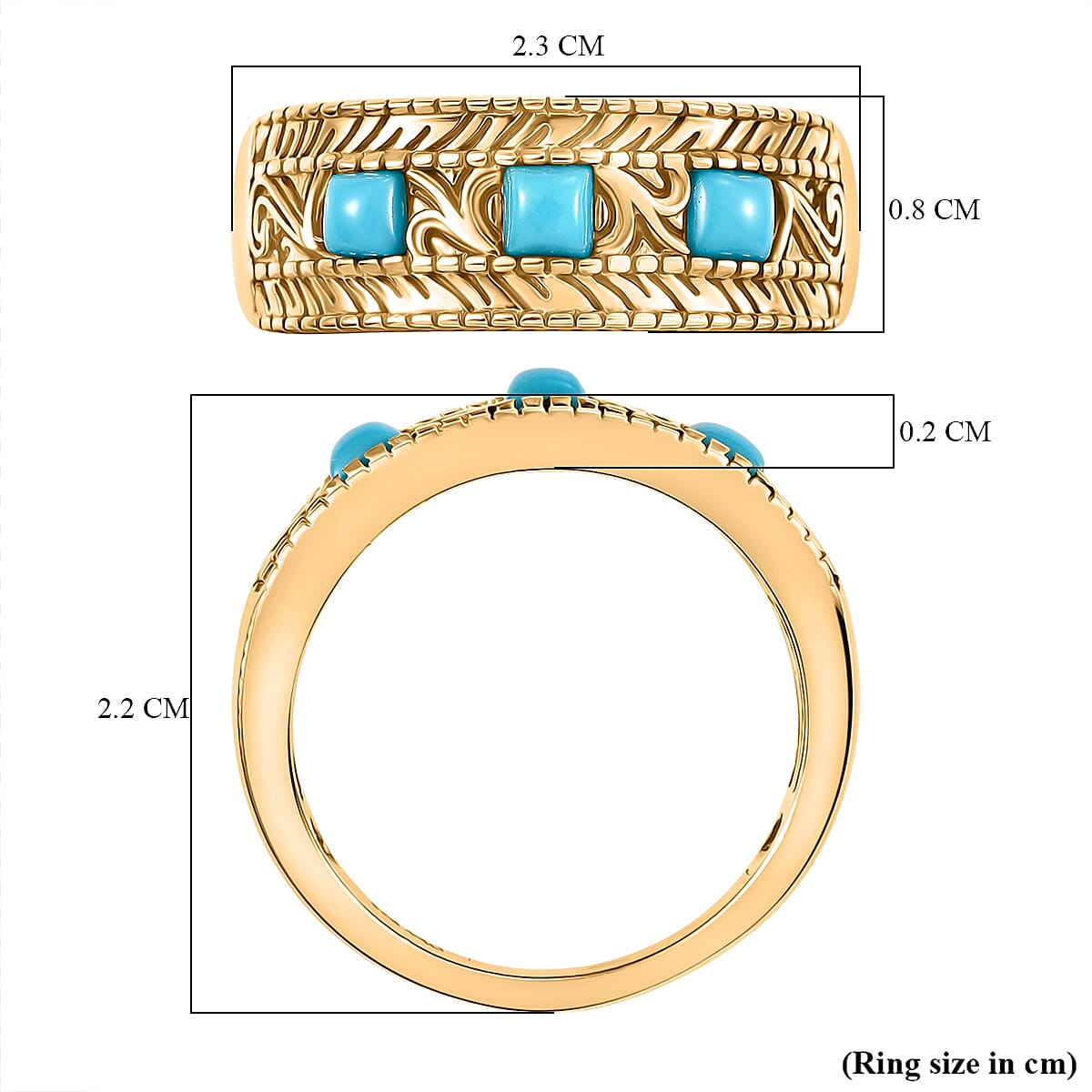 D'joy Sleeping Beauty Turquoise 3-Stone Ring in Yellow Gold Plated Sterling Silver 0.37 Ct. 8229826 5